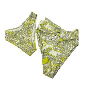Montce x Revolve Paula Tie Up and Lulu Bikini Bottoms in Chartreuse Paisley